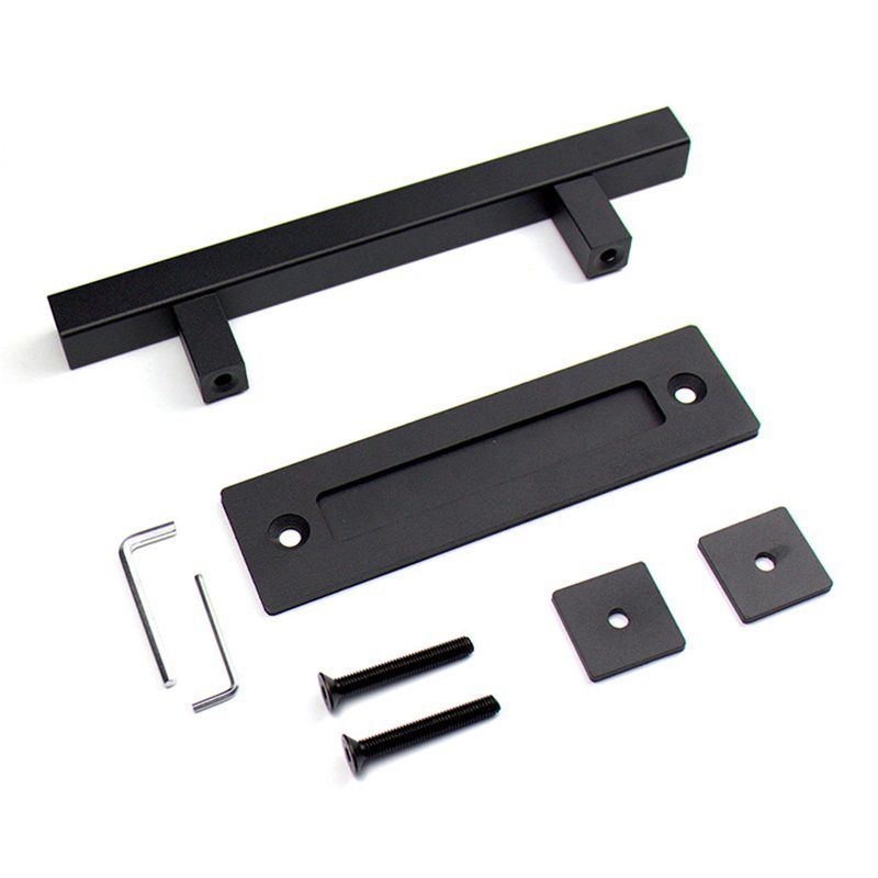 Sliding Barn Door Handle Flat Back Plate Double Sided Rectangular Black Door view 9