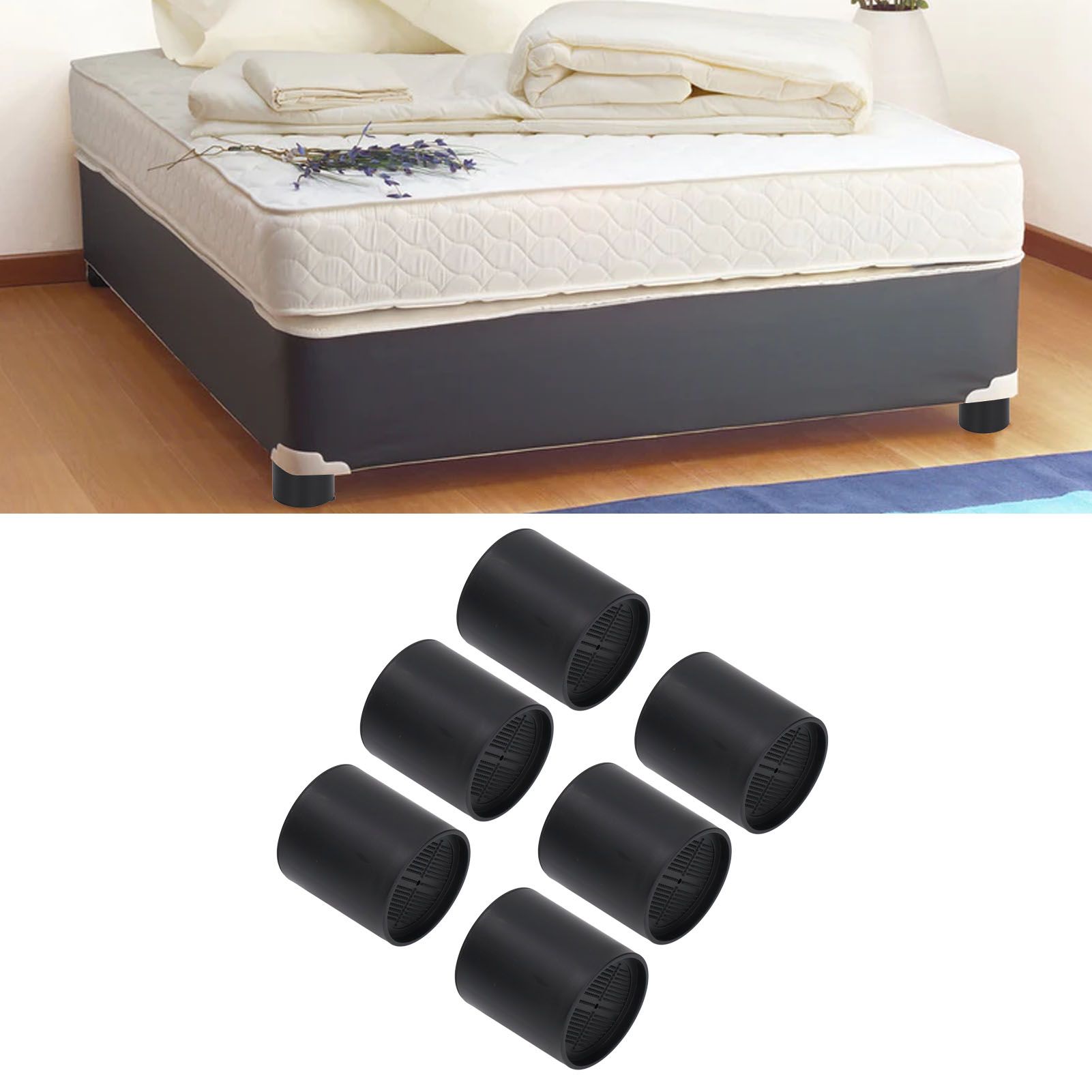 6PCS Furniture Leg Extender Plastic Round 4in Rise Black Furniture Risers for view 12