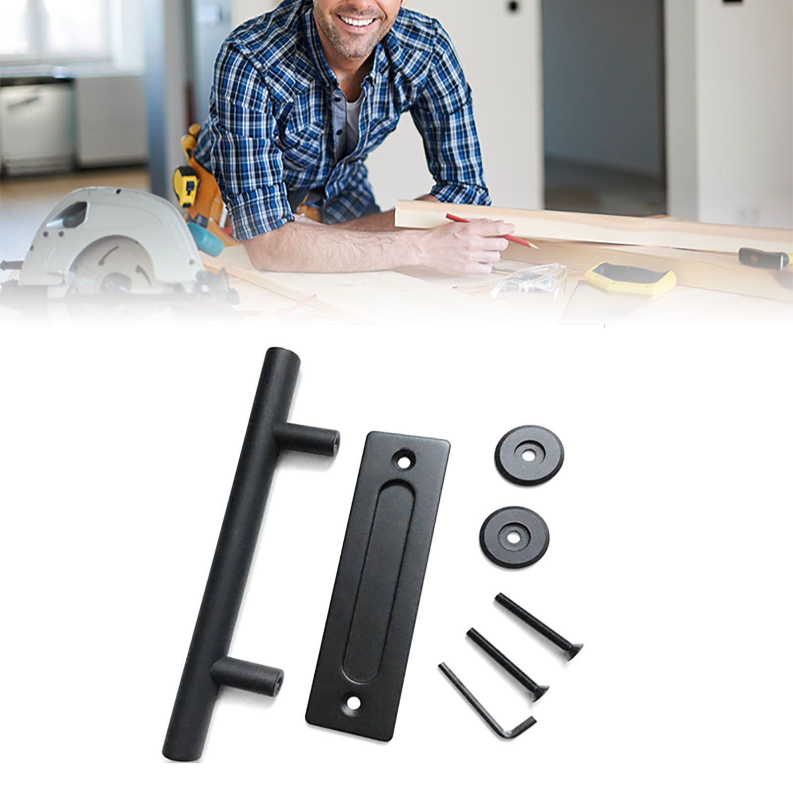 Sliding Barn Door Handle Carbon Steel 4.8mm Thick Double Sided Barn Door Push view 5