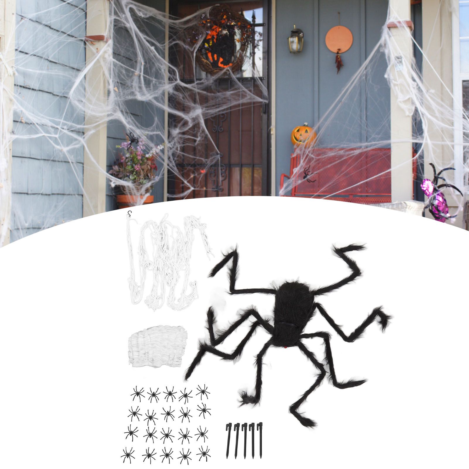 Cobweb and Spider Terror Decoration Soft with 40g Cotton White and Black view 12