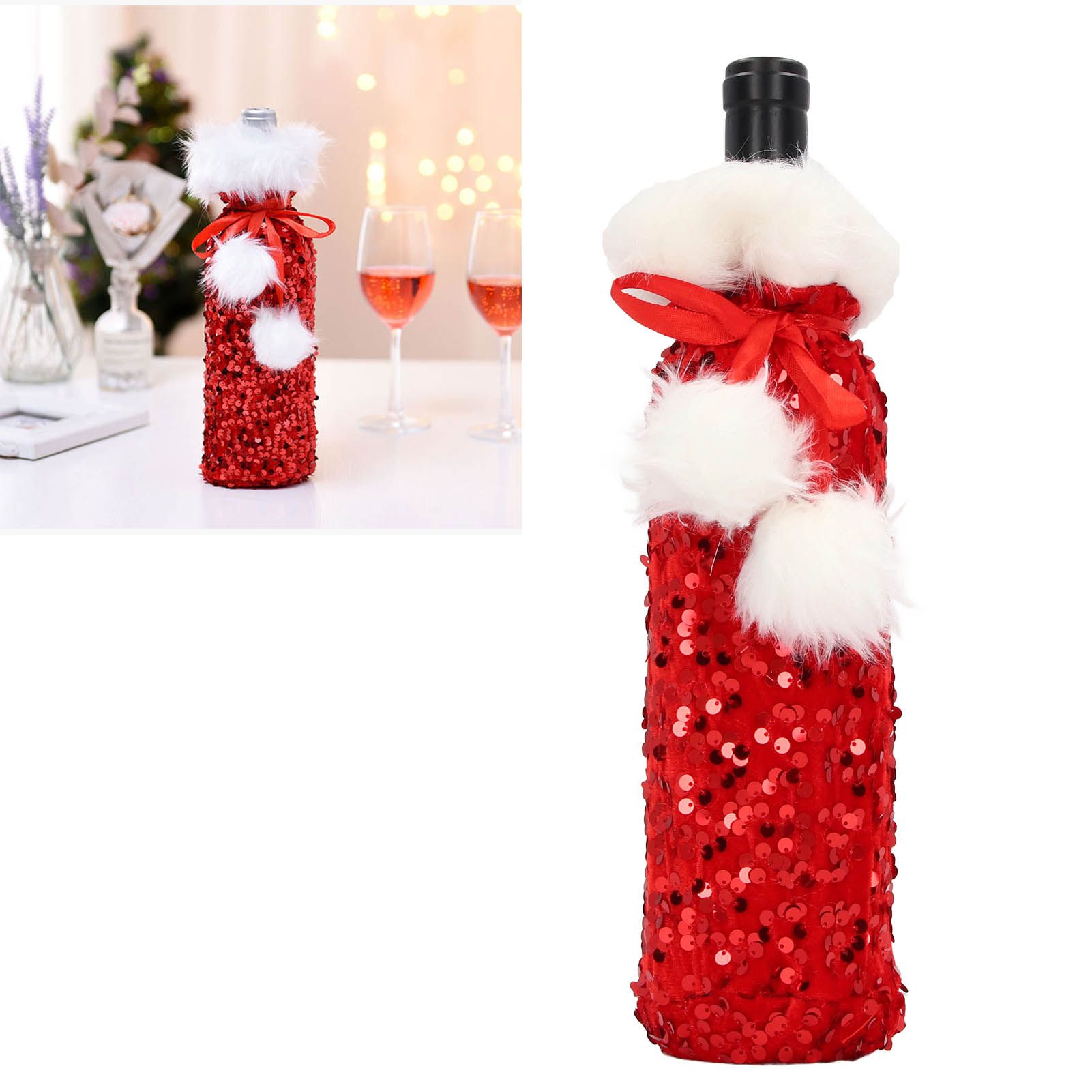 Christmas Wine Bottle Cover Beautiful Shiny Sequin Cloth Decorative Bottle view 11