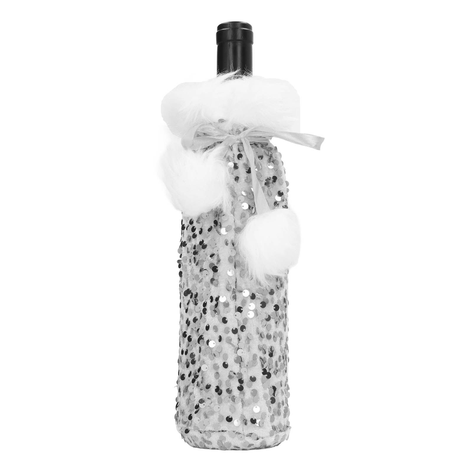 Christmas Wine Bottle Cover Beautiful Shiny Sequin Cloth Decorative Bottle view 2