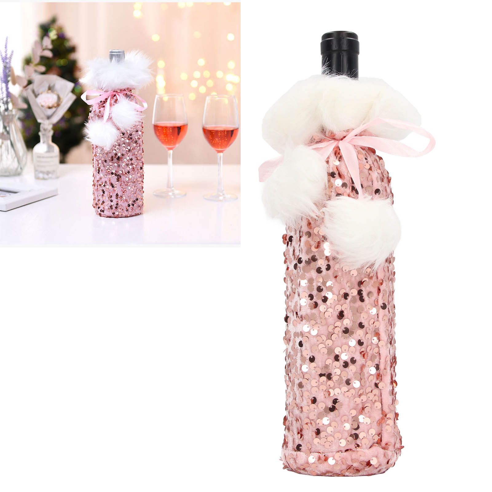 Christmas Wine Bottle Cover Beautiful Shiny Sequin Cloth Decorative Bottle view 11