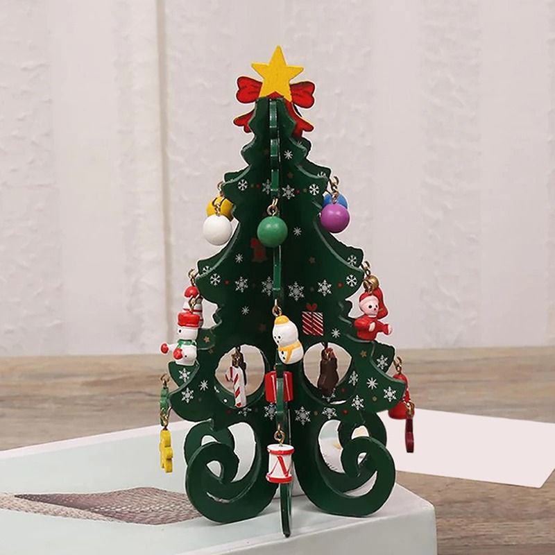 Wooden Christmas Tree Decoration 6 Pieces Vivid 3D Wooden Christmas Tree for view 3
