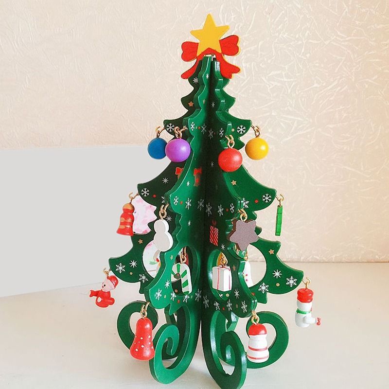 Wooden Christmas Tree Decoration 6 Pieces Vivid 3D Wooden Christmas Tree for view 4