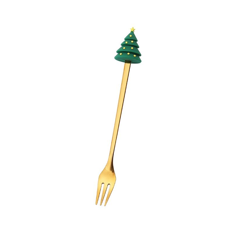 4PCS Christmas Spoon Fork Set Stainless Steel Santa Christmas Tree Shaped view 3