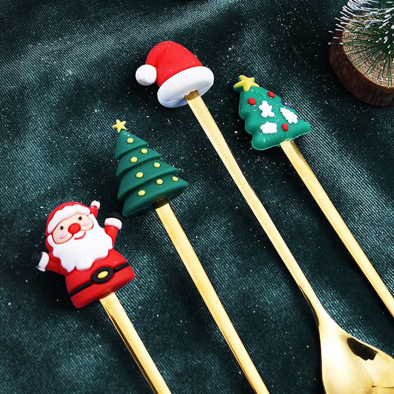 4PCS Christmas Spoon Fork Set Stainless Steel Santa Christmas Tree Shaped view 5
