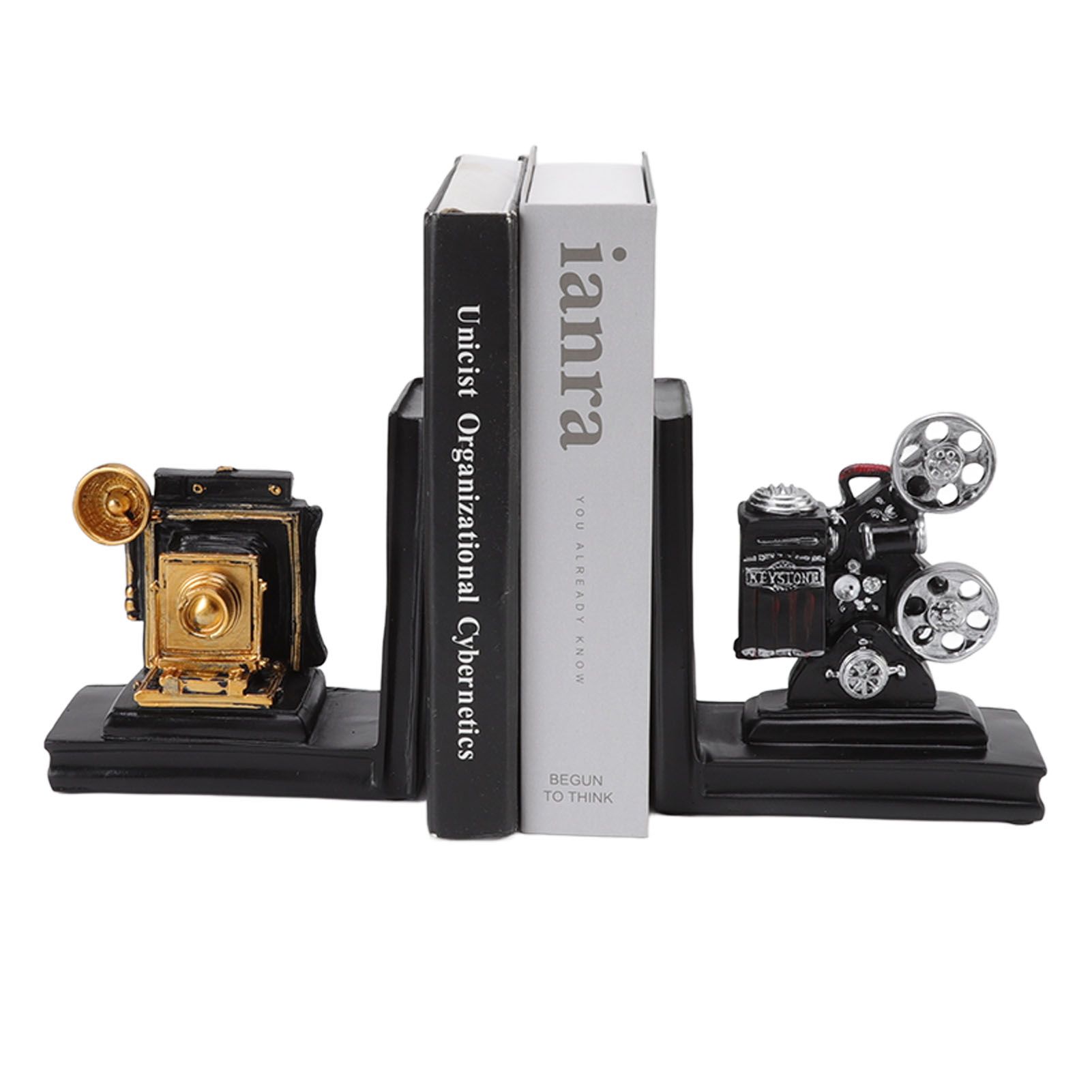 One Pair Shelf Book Ends Movie Projector Designed Resin Bookend Decoration for view 6