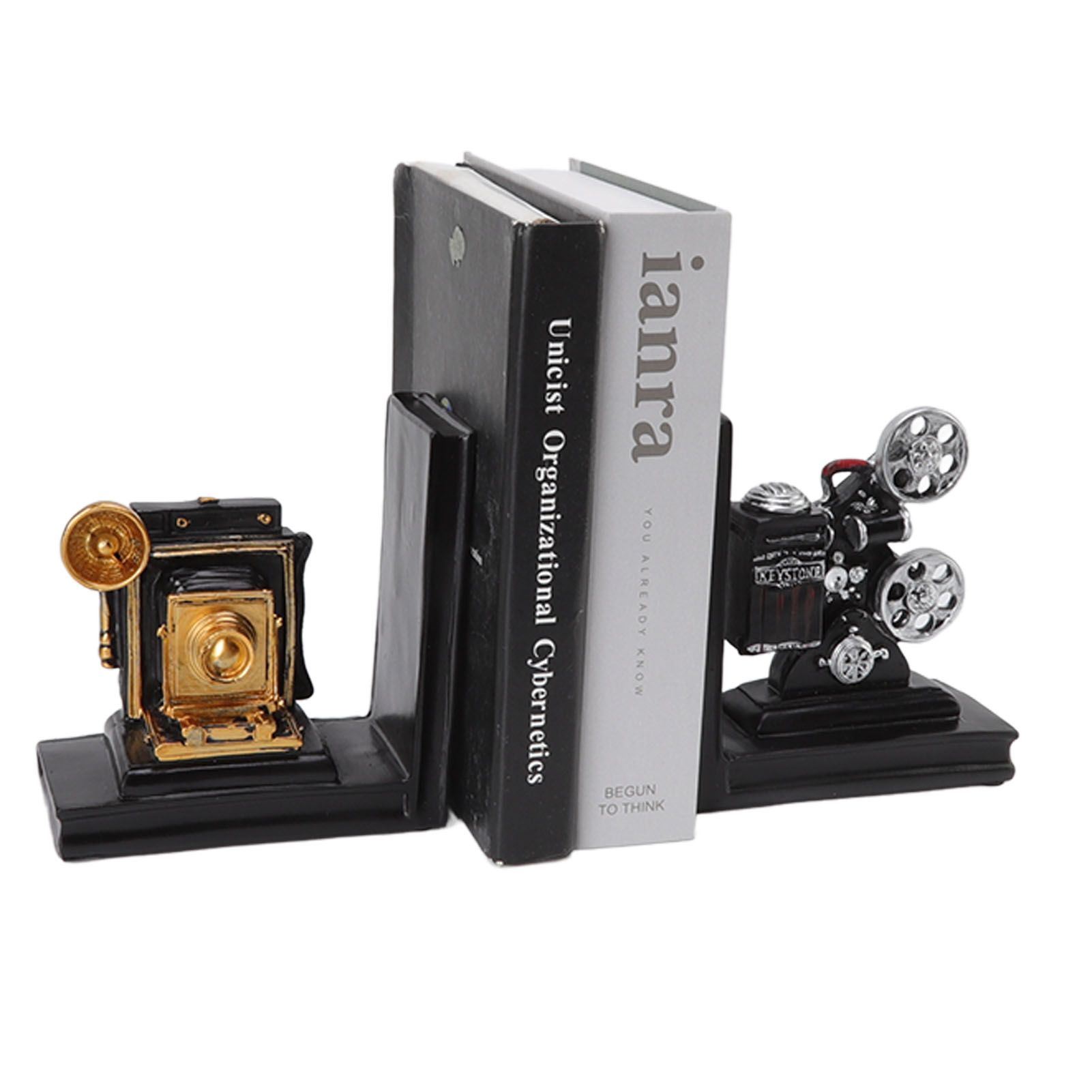 One Pair Shelf Book Ends Movie Projector Designed Resin Bookend Decoration for view 7