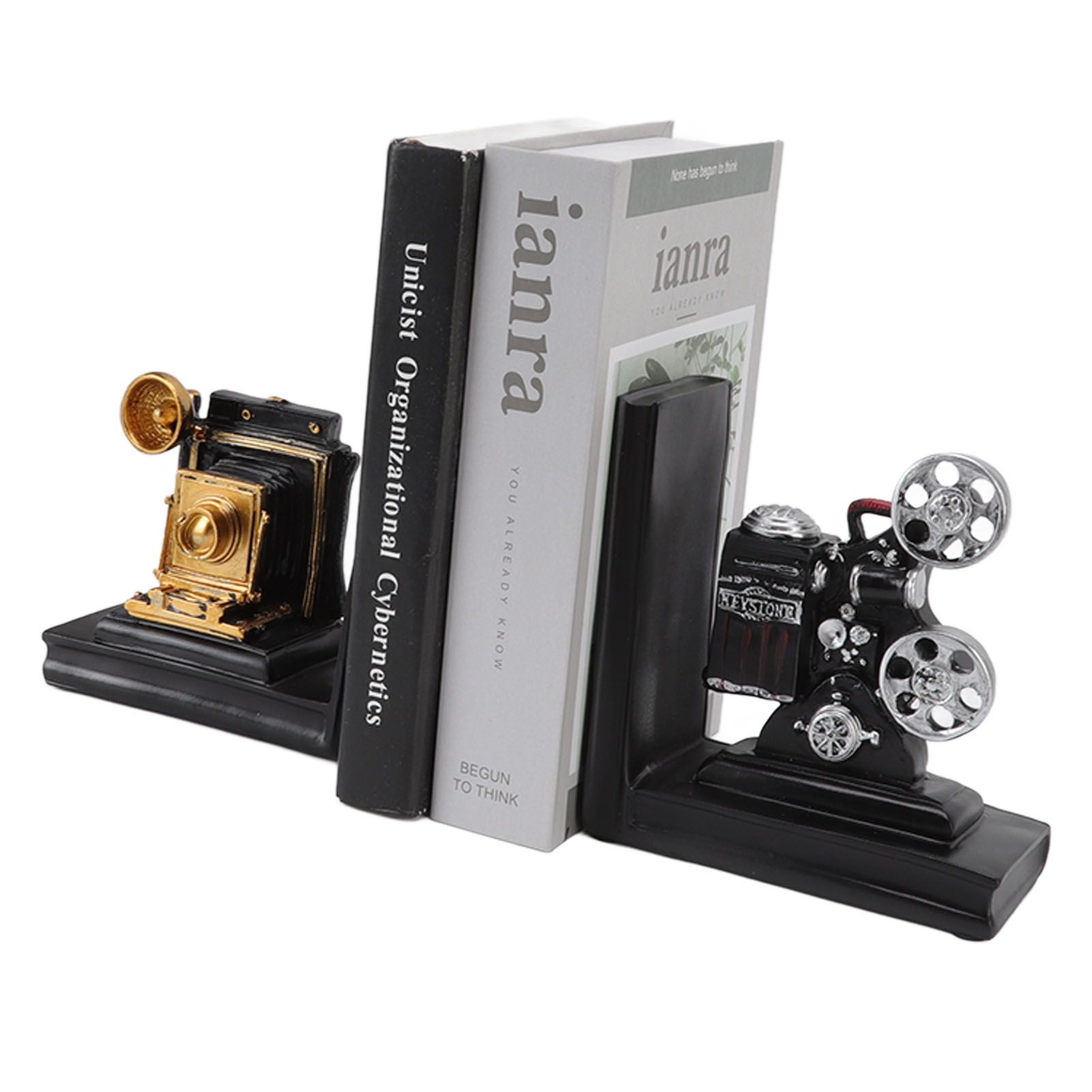 One Pair Shelf Book Ends Movie Projector Designed Resin Bookend Decoration for view 8