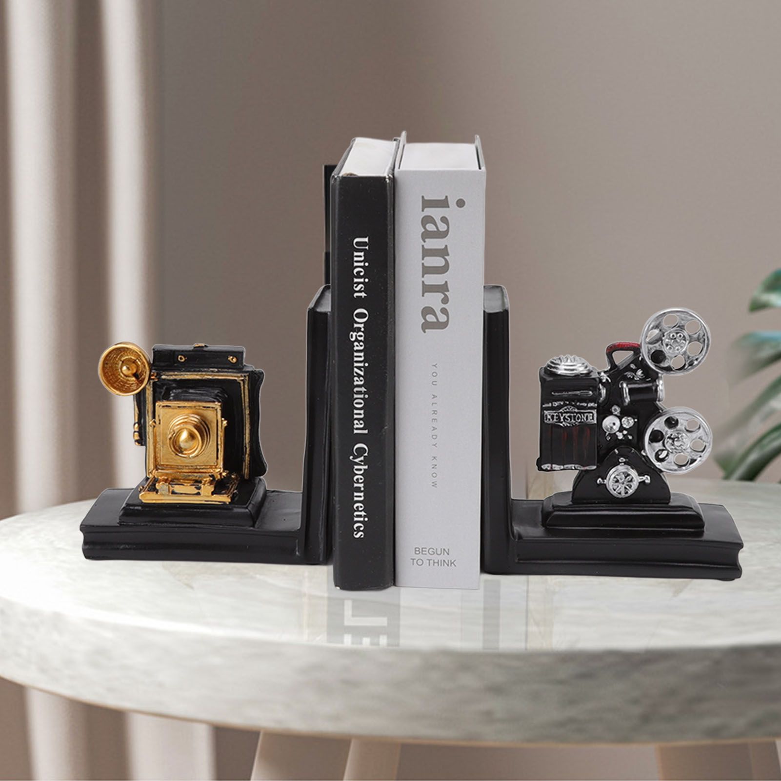 One Pair Shelf Book Ends Movie Projector Designed Resin Bookend Decoration for view 11