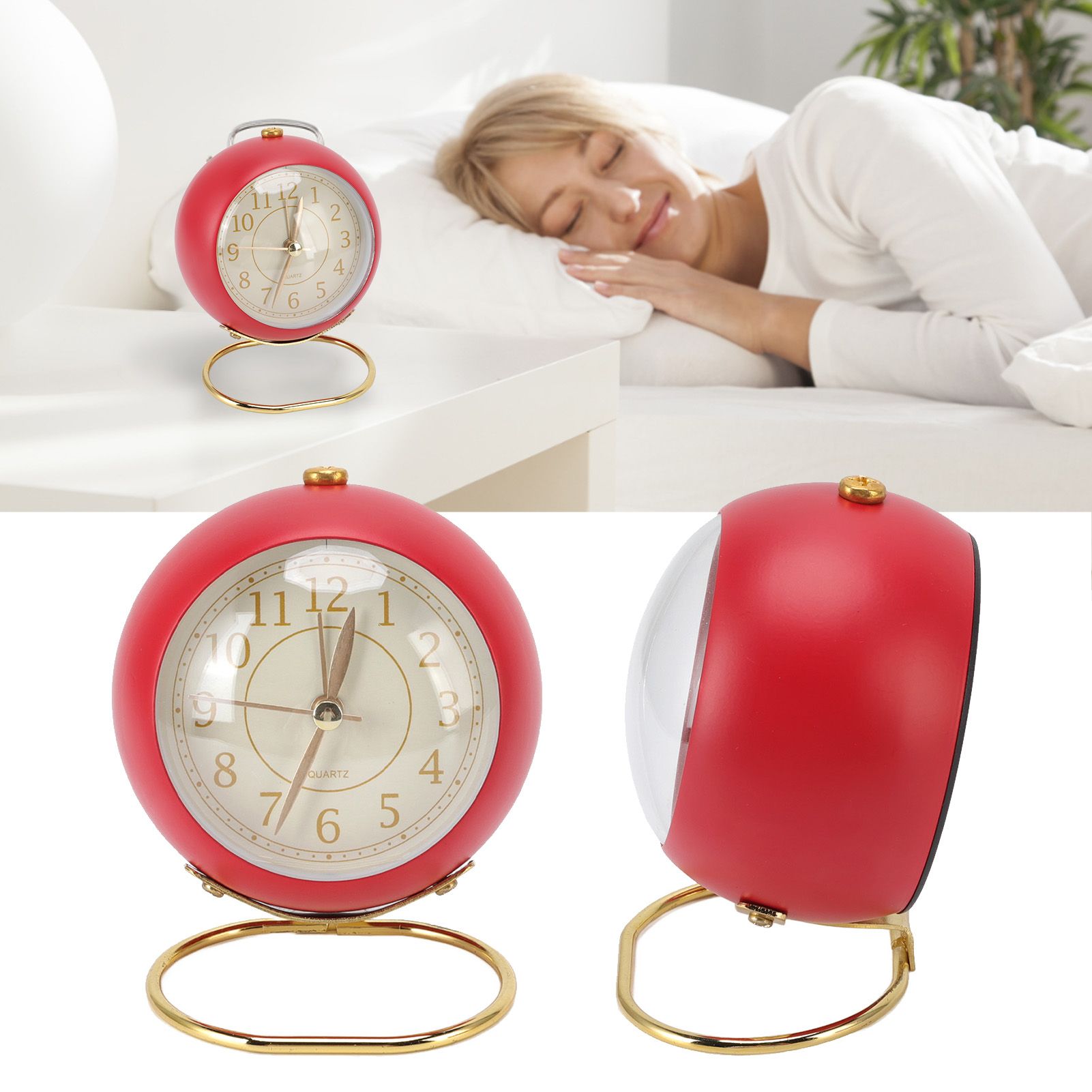 Retro Alarm Clock Silent Decorative Round Ring Base Small Quartz Alarm Clock view 11