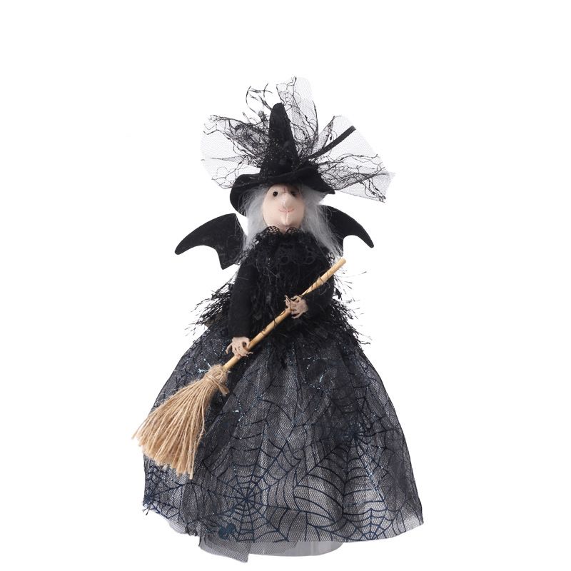 Halloween Decoration Witch Doll Dressed in Gauzy Skirt with Besom Desktop