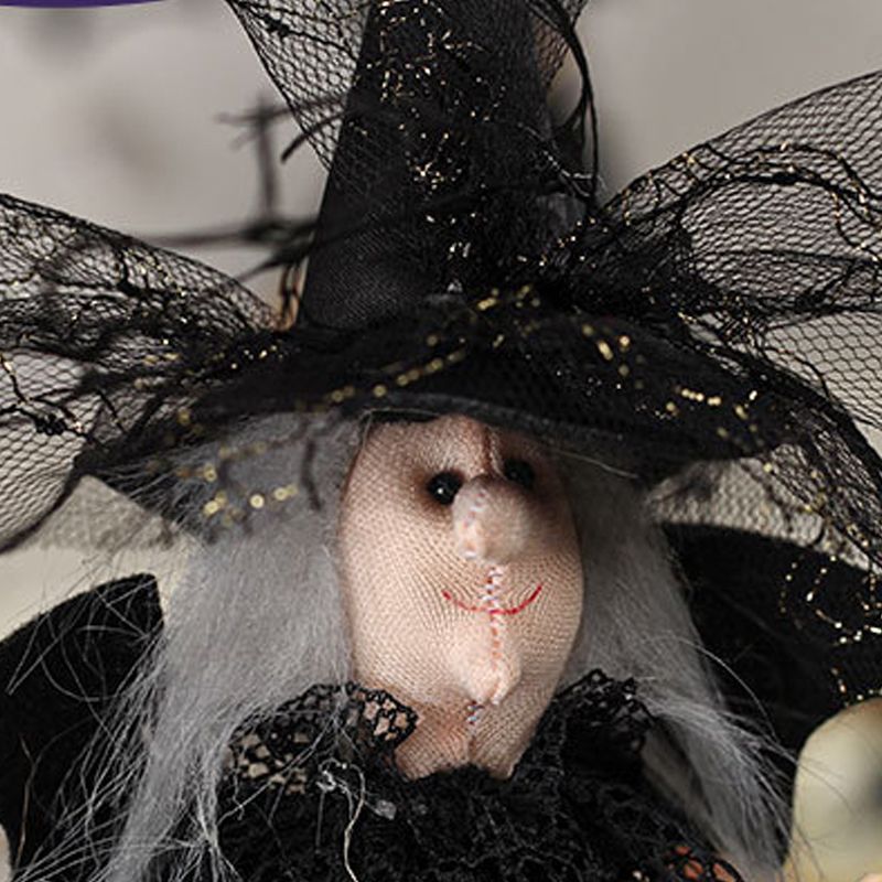 Halloween Decoration Witch Doll Dressed in Gauzy Skirt with Besom Desktop view 2