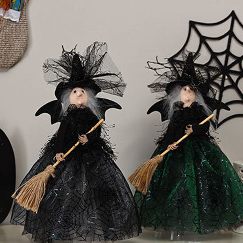 Halloween Decoration Witch Doll Dressed in Gauzy Skirt with Besom Desktop view 4
