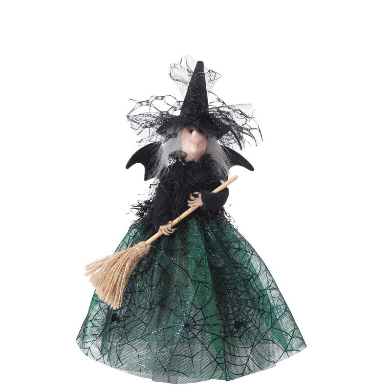 Halloween Decoration Witch Doll Dressed in Gauzy Skirt with Besom Desktop