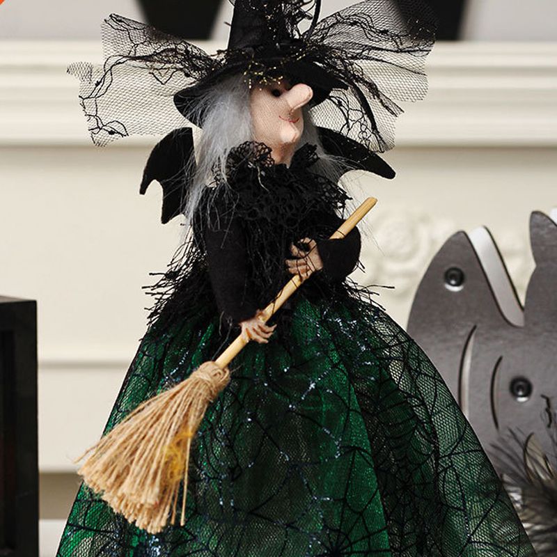 Halloween Decoration Witch Doll Dressed in Gauzy Skirt with Besom Desktop view 3