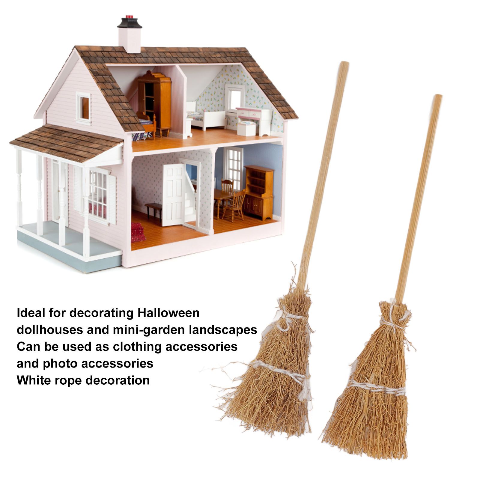 20pcs Mini Witch Broom White Rope Decoration DIY Mini Witch Miniature Witch view 15