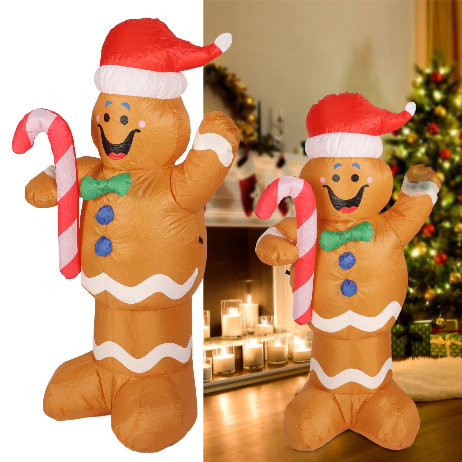 1.5m Height Christmas Inflatables Gingerbread Man with Candy Canes Blow Up view 12
