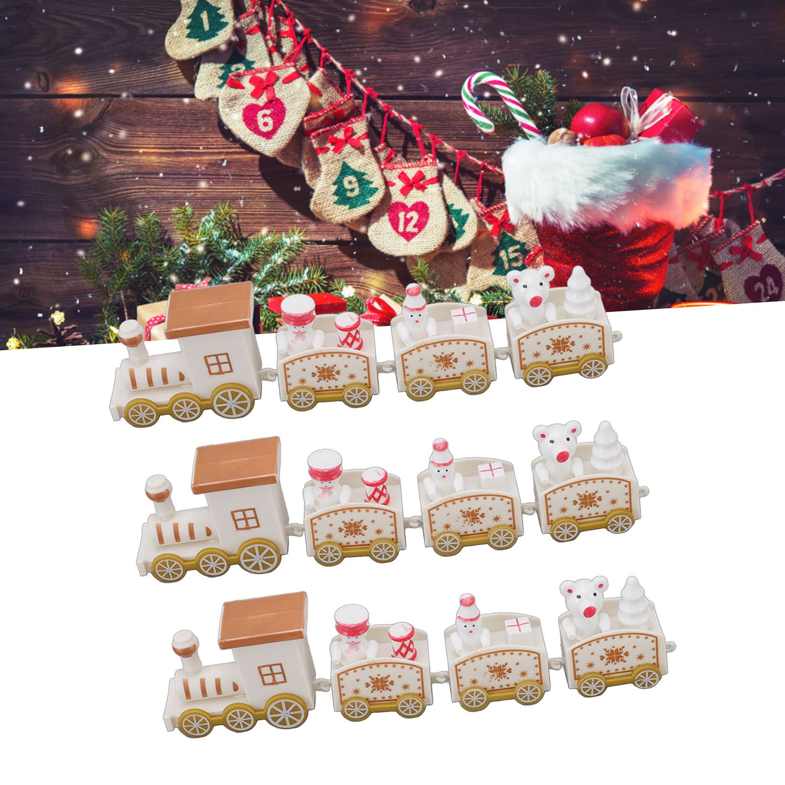 3 Sets Small Train Christmas Decorations Exquisite Mini Train Decor Set view 12