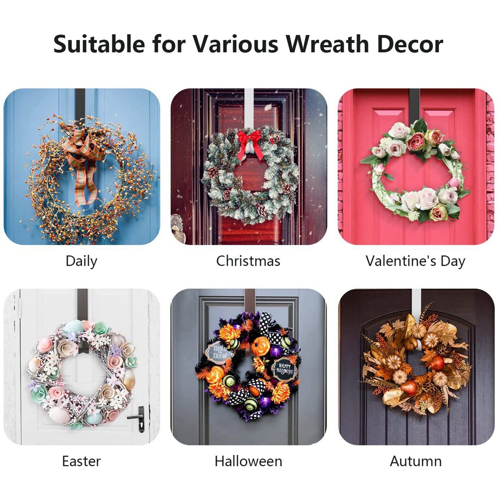 Adjustable Wreath Door Hanger Damage Free Wreaths Hanging Over The Door Hooks view 10