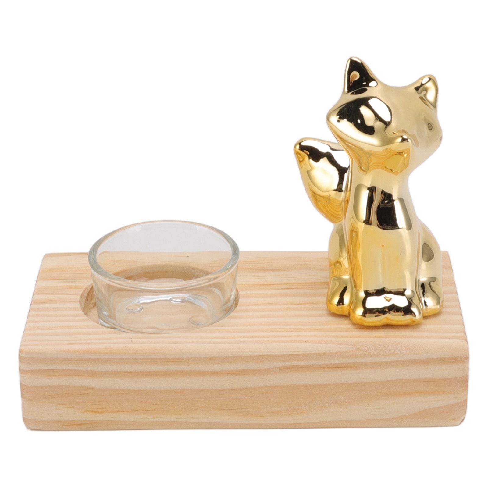 Tealight Candle Holder Walnut Glass Ceramic Decorative Golden Romantic Wooden view 2