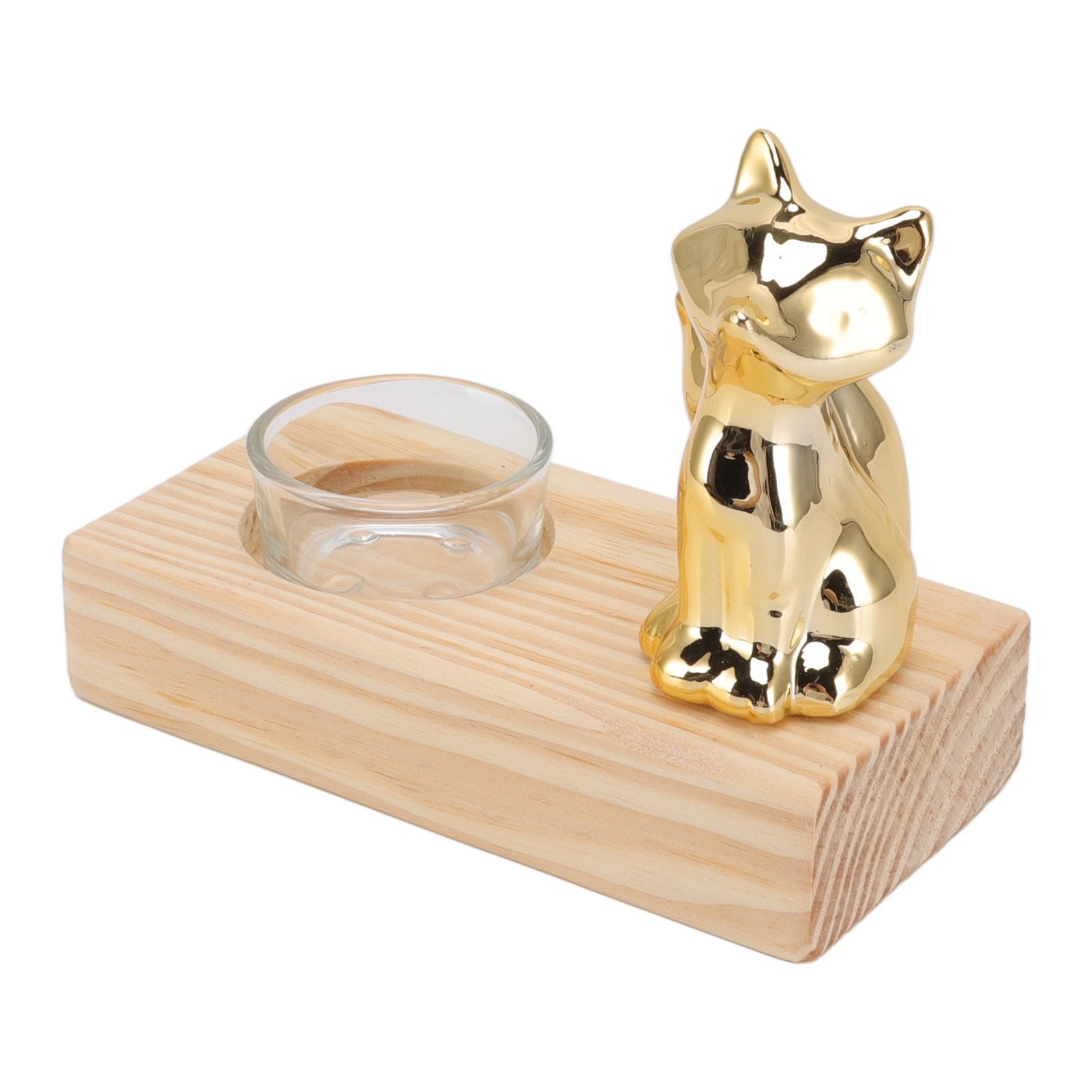 Tealight Candle Holder Walnut Glass Ceramic Decorative Golden Romantic Wooden view 4