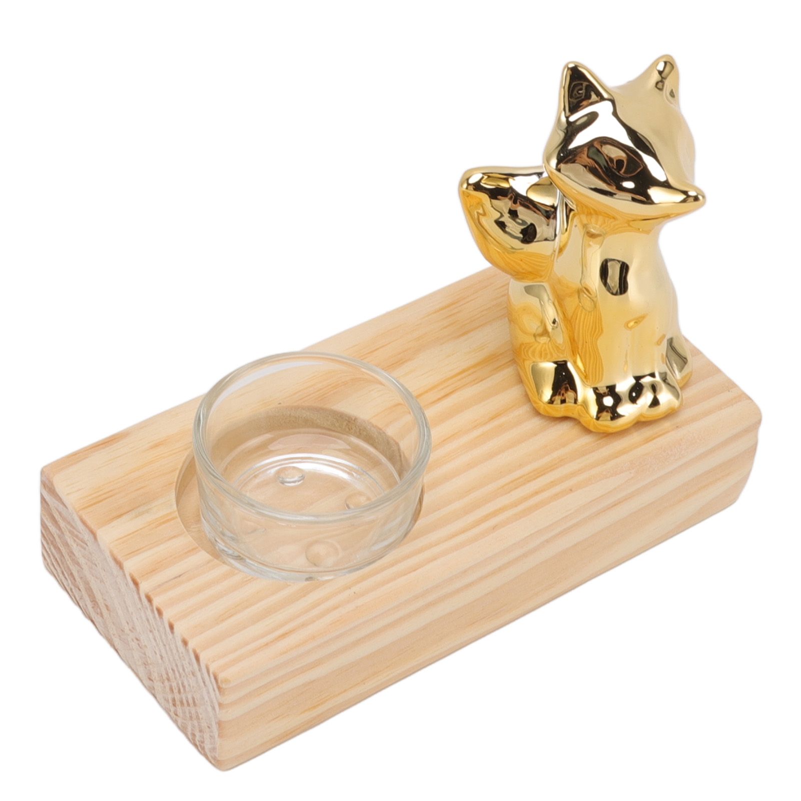 Tealight Candle Holder Walnut Glass Ceramic Decorative Golden Romantic Wooden view 5