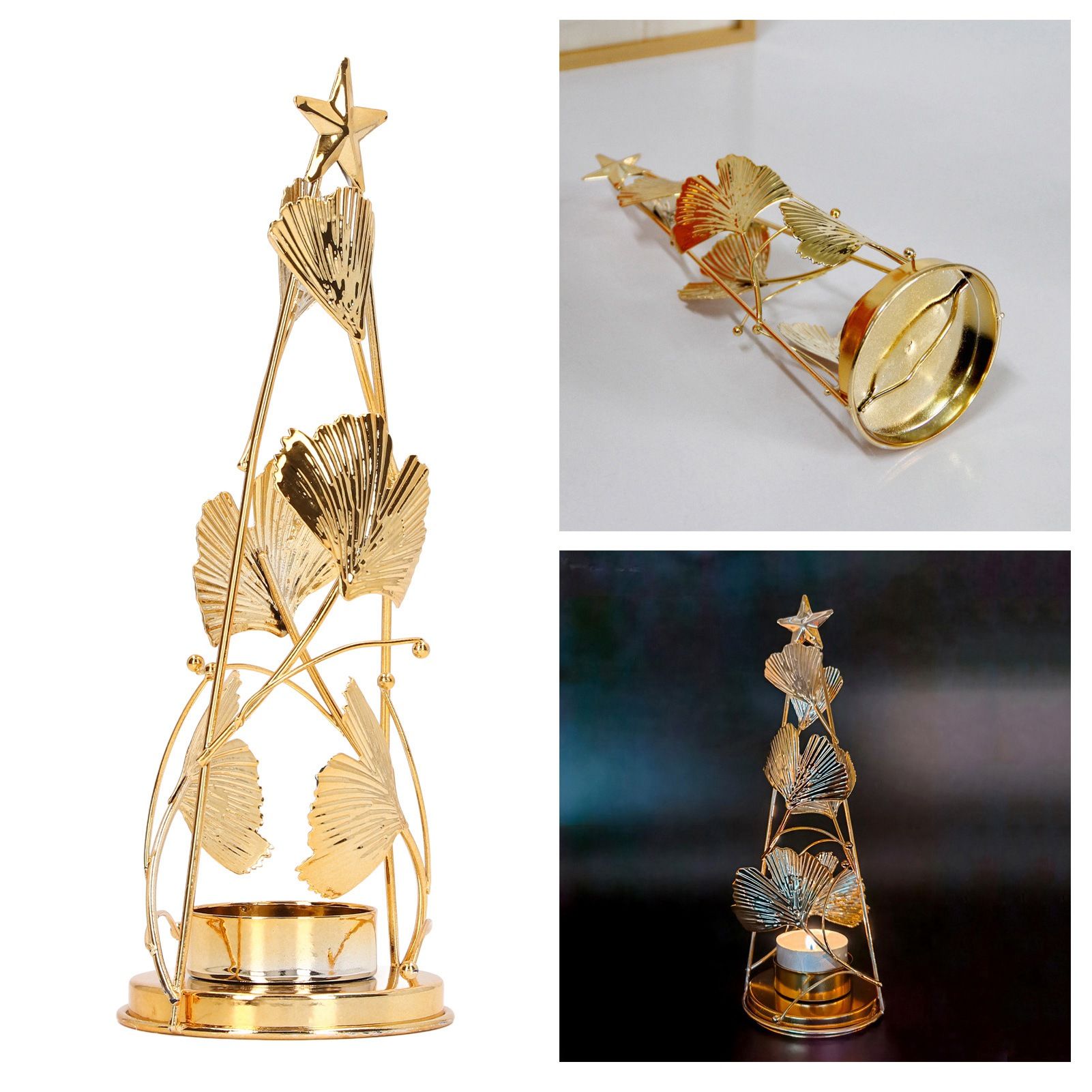 Christmas Tree Candlesticks Gold Iron Small Round Cup Xmas Light Candle view 11