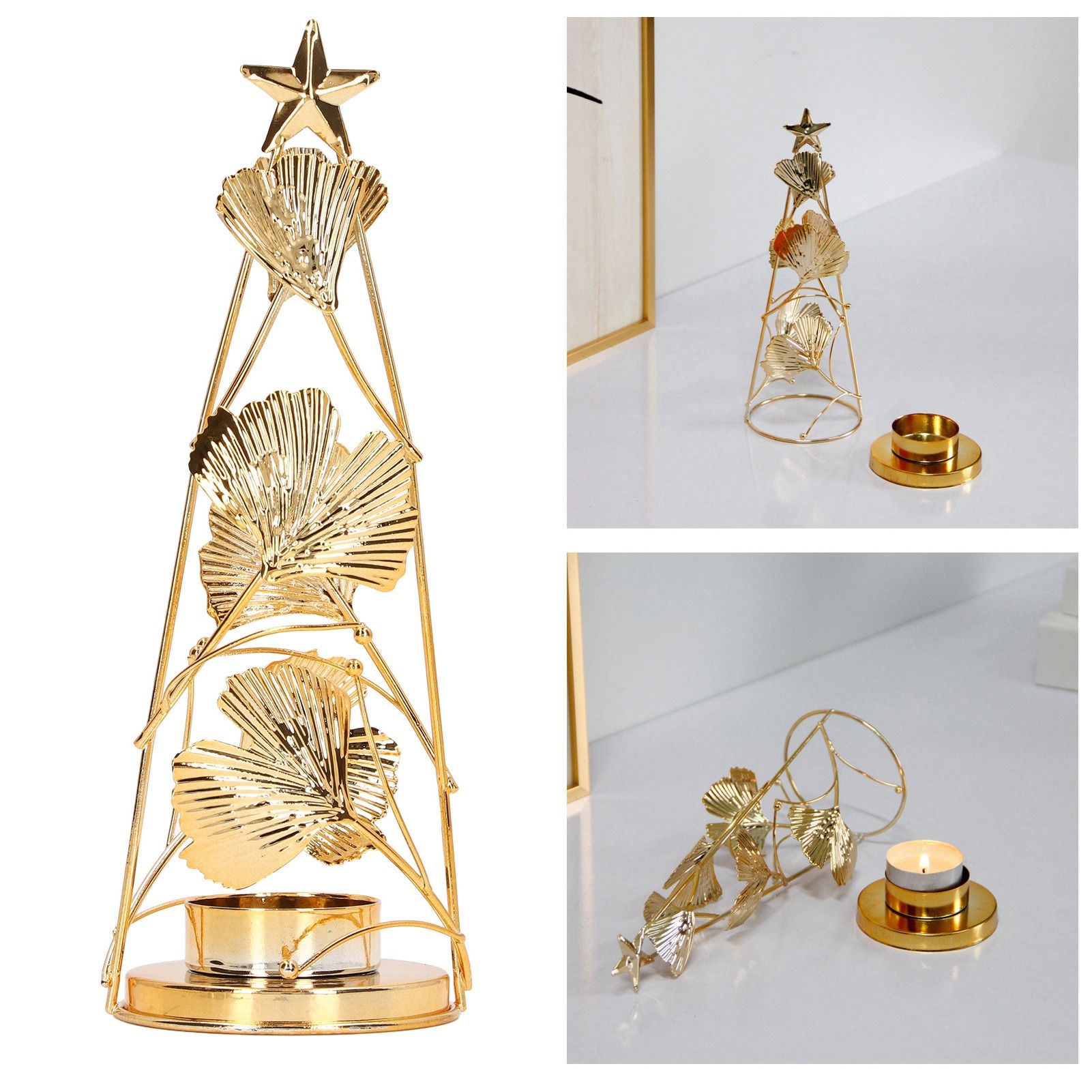 Christmas Tree Candlesticks Gold Iron Small Round Cup Xmas Light Candle view 12
