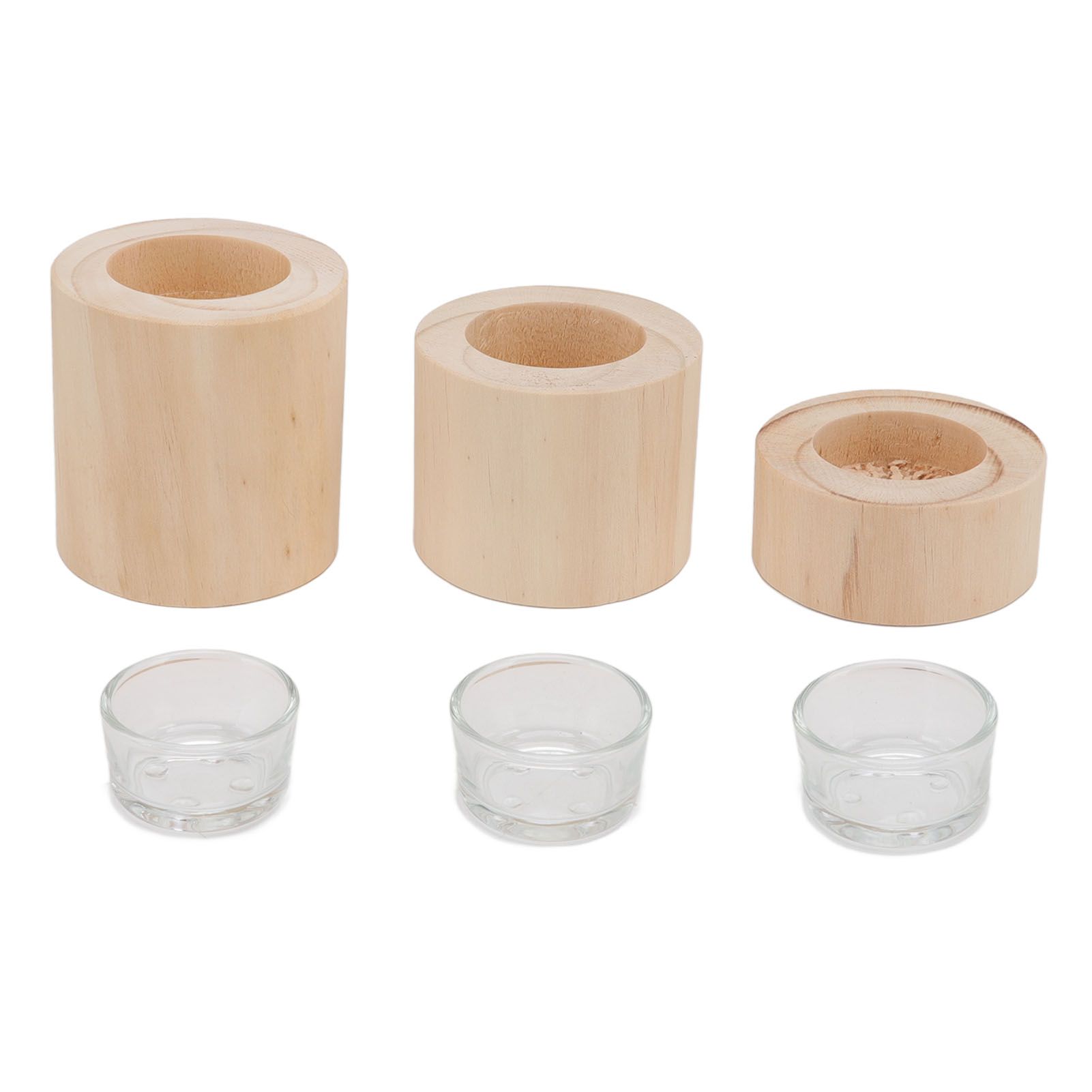 3Pcs Wooden Candle Cup Holders Low Medium High Simple Wooden Candlestick for