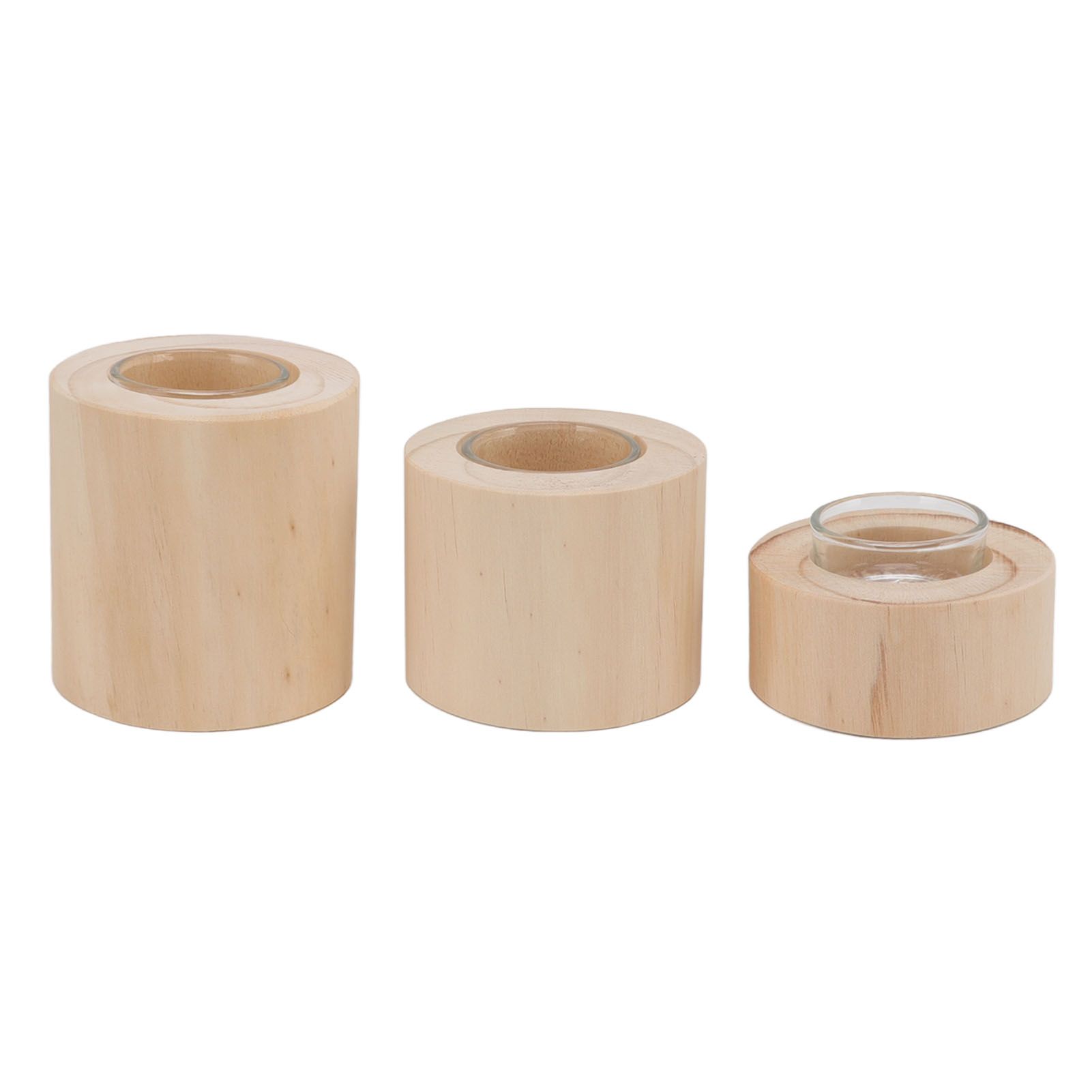 3Pcs Wooden Candle Cup Holders Low Medium High Simple Wooden Candlestick for view 2