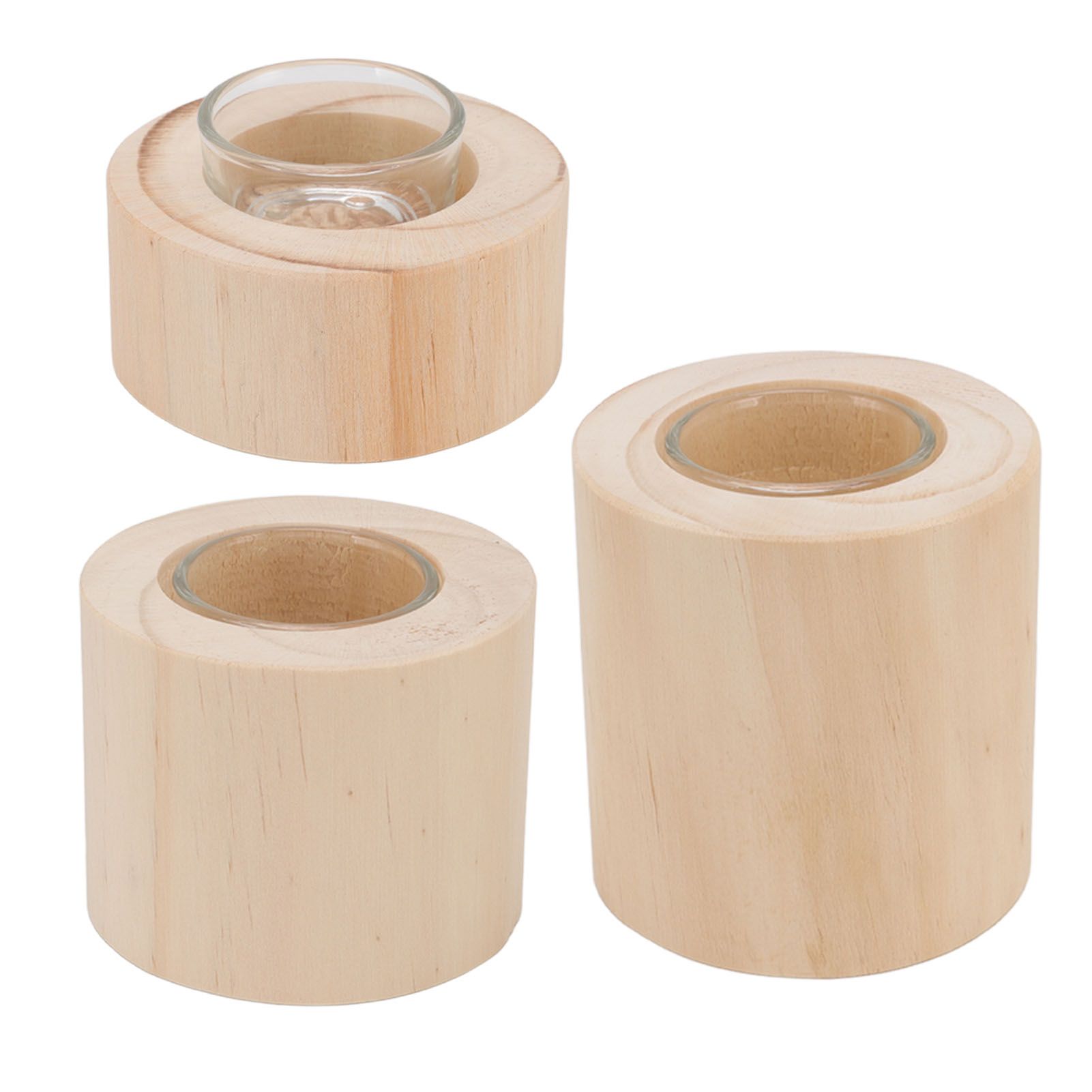 3Pcs Wooden Candle Cup Holders Low Medium High Simple Wooden Candlestick for view 3