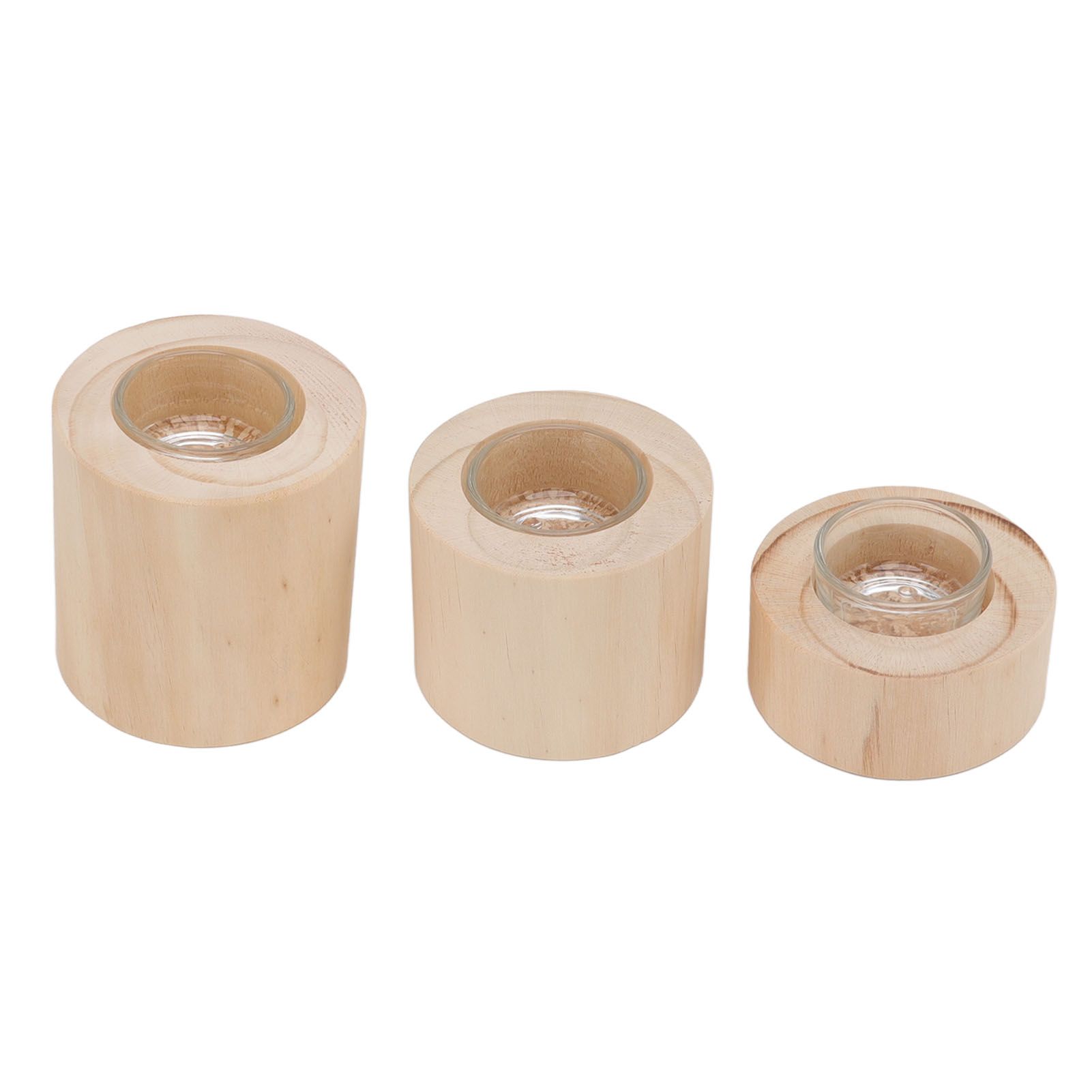 3Pcs Wooden Candle Cup Holders Low Medium High Simple Wooden Candlestick for view 4