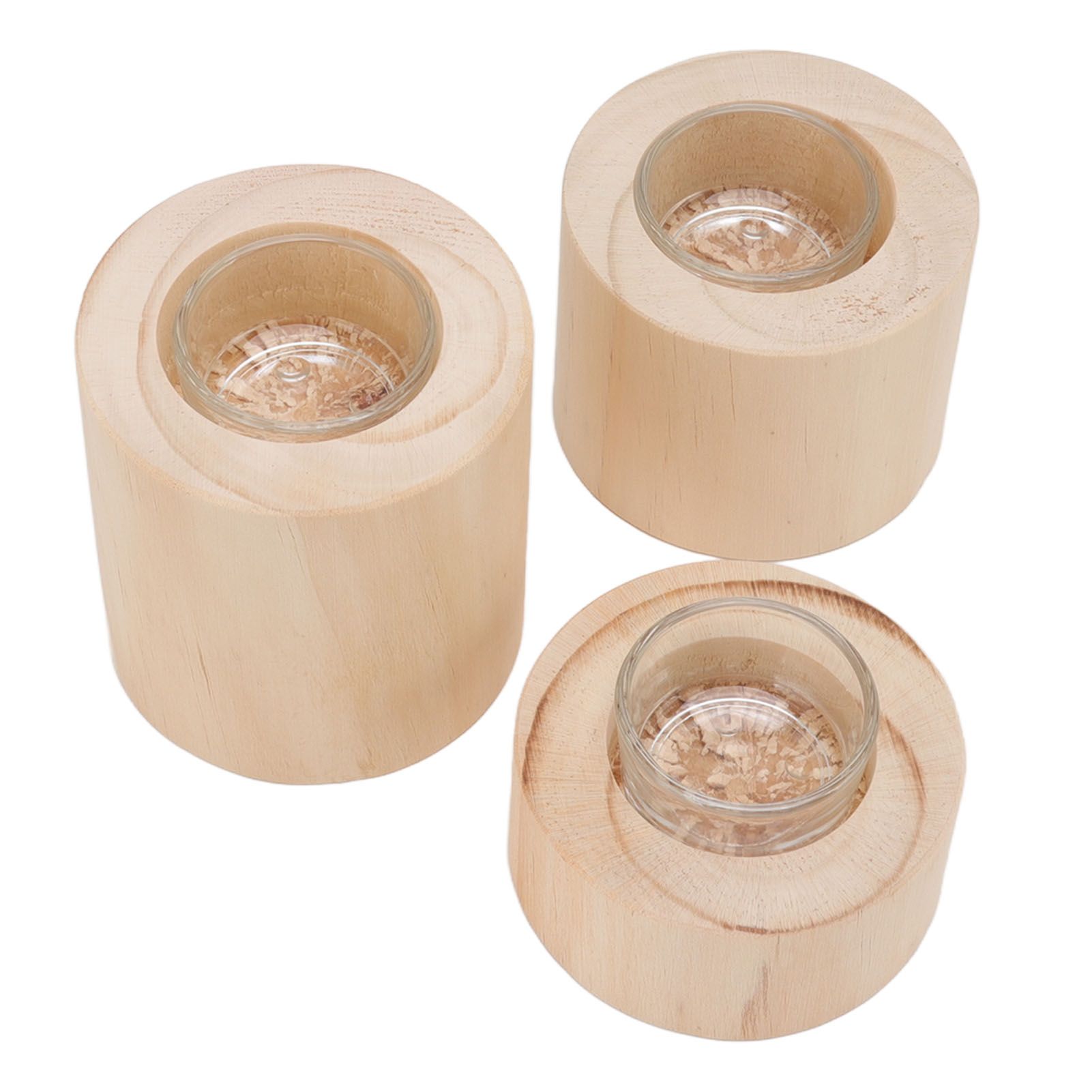 3Pcs Wooden Candle Cup Holders Low Medium High Simple Wooden Candlestick for view 5
