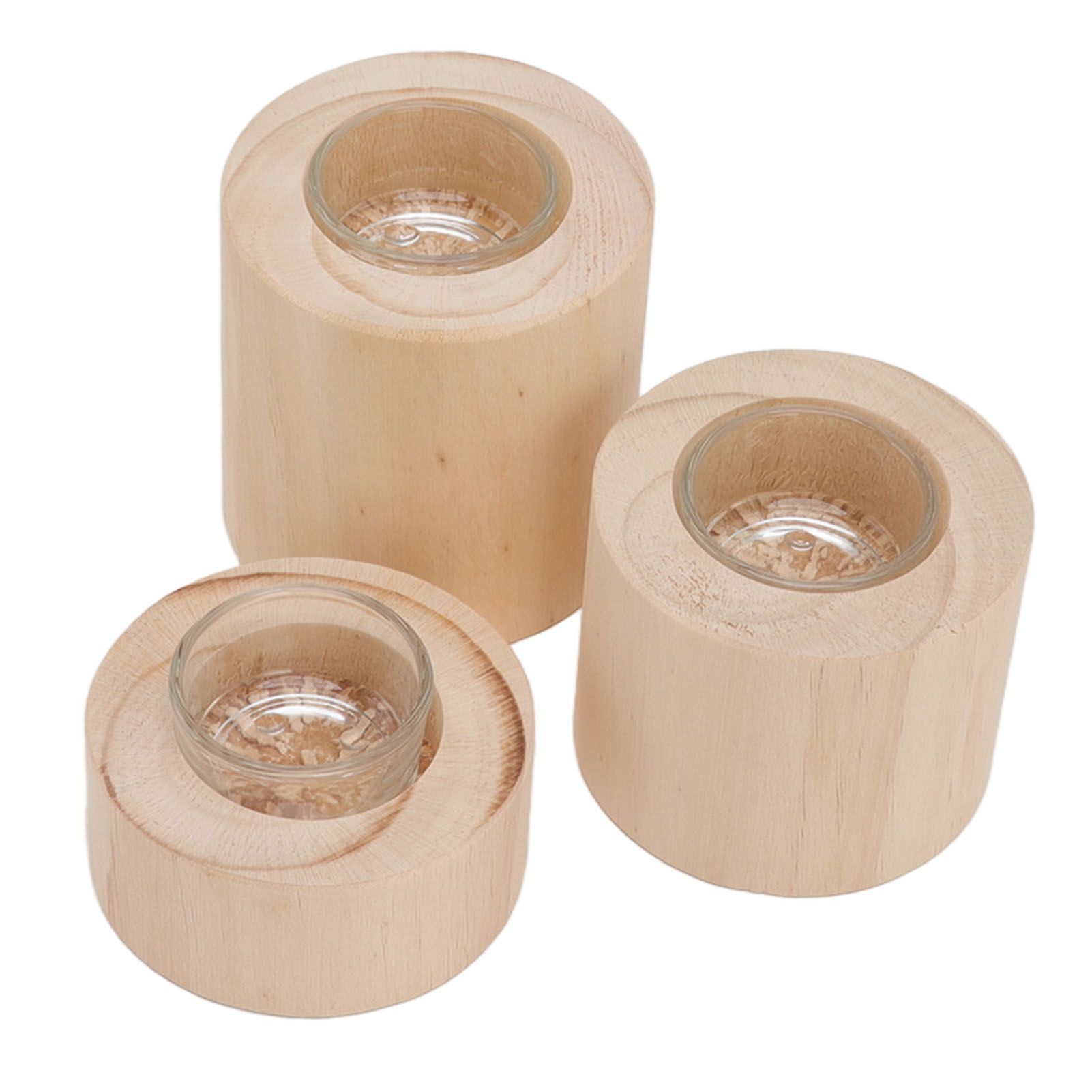 3Pcs Wooden Candle Cup Holders Low Medium High Simple Wooden Candlestick for view 6