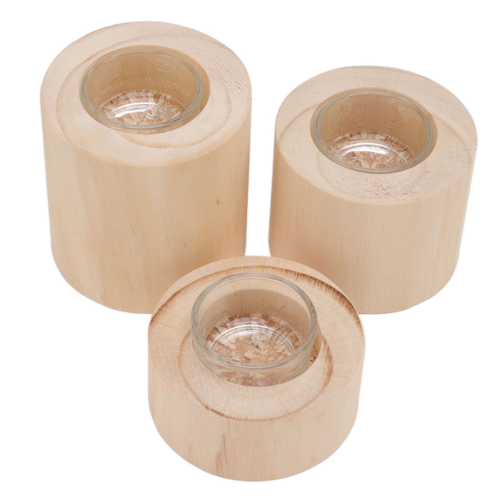3Pcs Wooden Candle Cup Holders Low Medium High Simple Wooden Candlestick for view 7