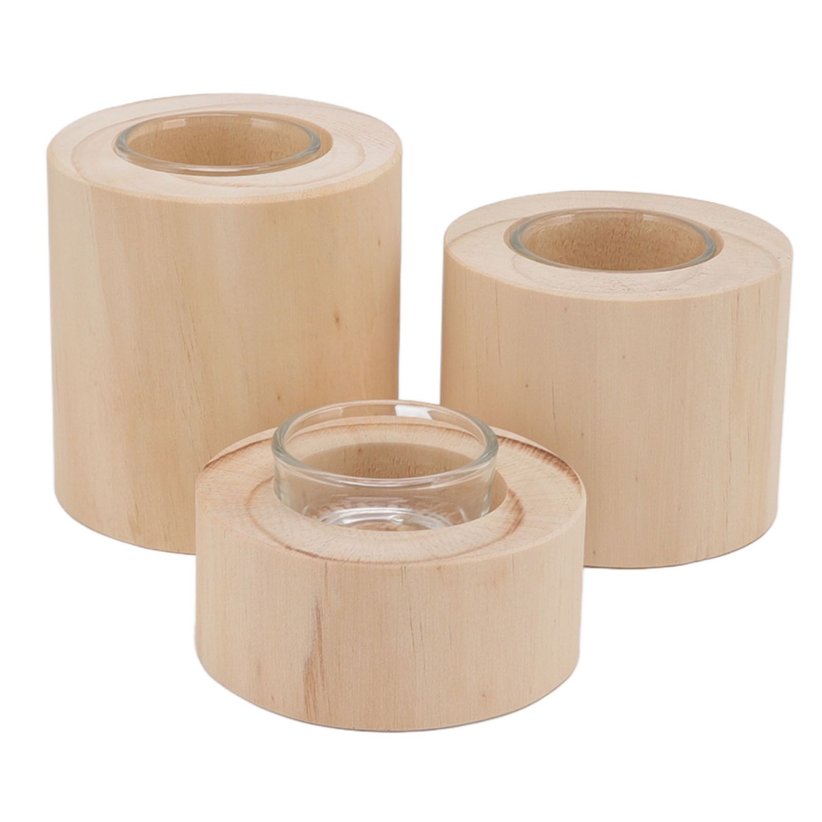 3Pcs Wooden Candle Cup Holders Low Medium High Simple Wooden Candlestick for view 8