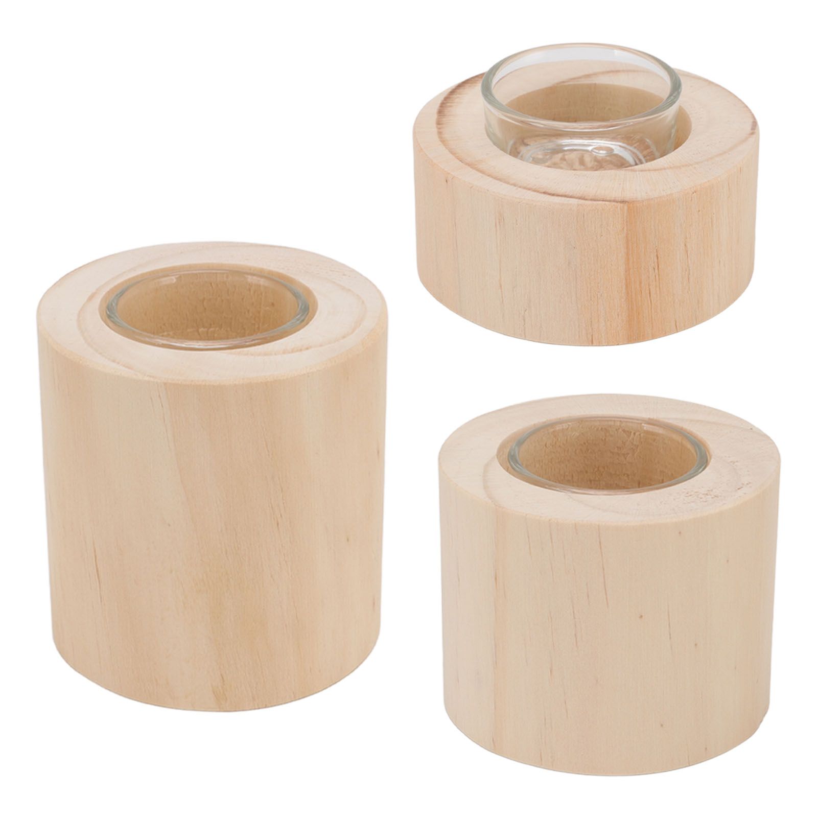 3Pcs Wooden Candle Cup Holders Low Medium High Simple Wooden Candlestick for view 9