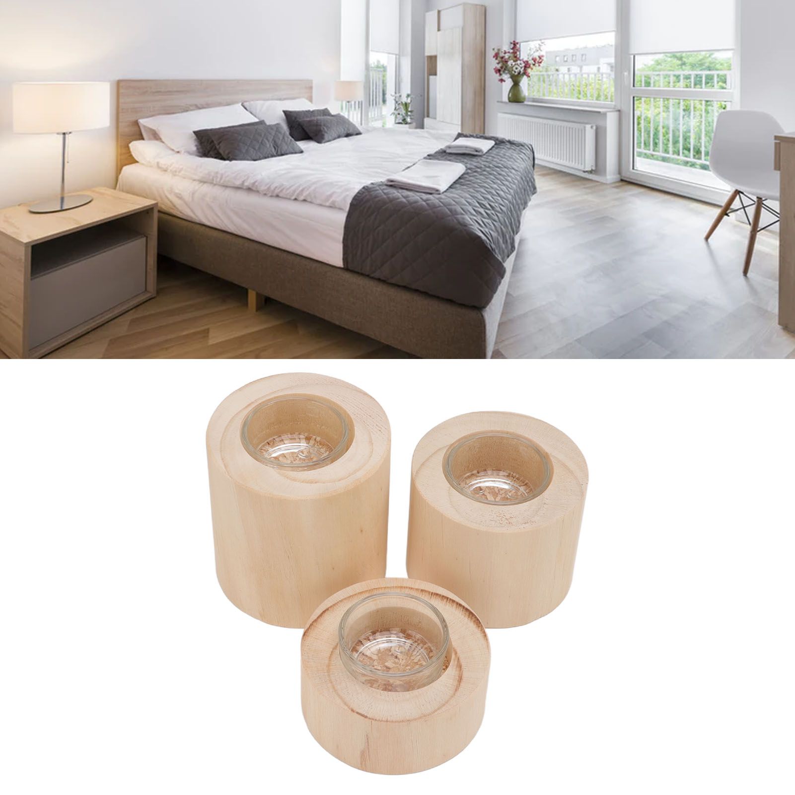 3Pcs Wooden Candle Cup Holders Low Medium High Simple Wooden Candlestick for view 11