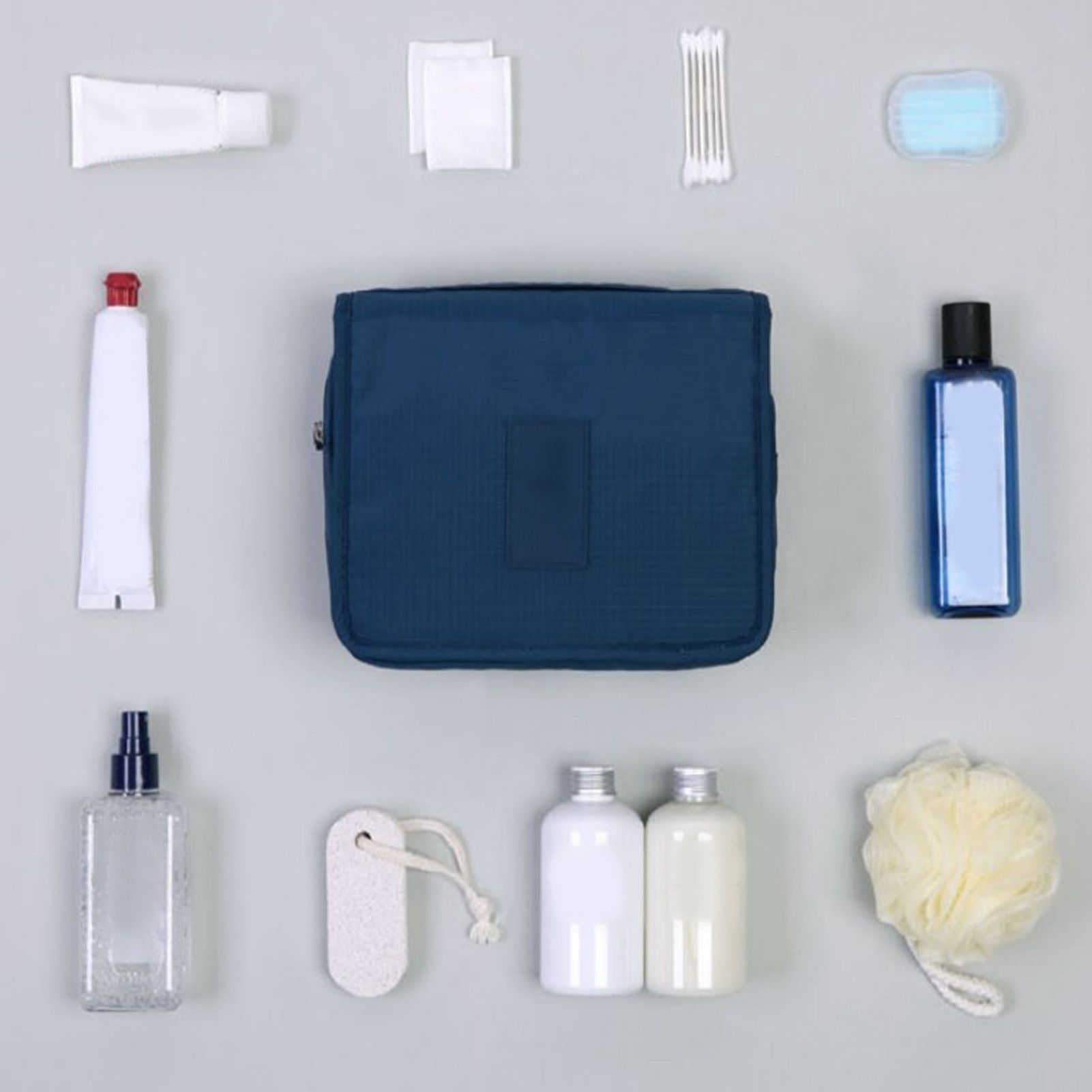 Hanging Toiletry Bag Cosmetic Bag Foldable Makeup Bag with Hook and Tote Navy view 10