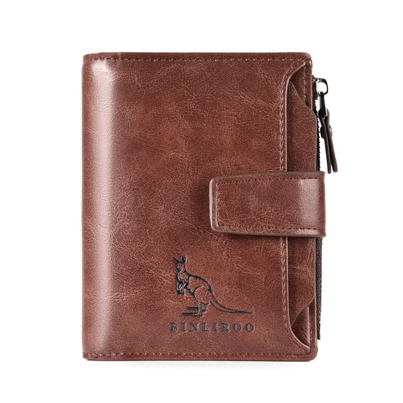 PU Leather Men Wallet Zipper No Degaussing Multi Screens Vertical Vintage Male