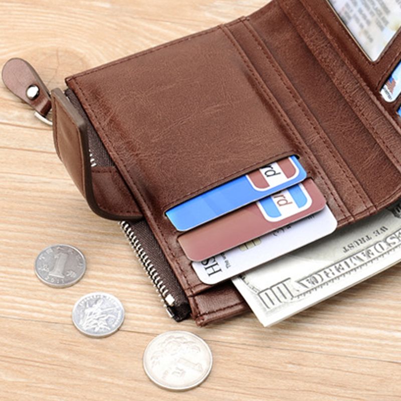 PU Leather Men Wallet Zipper No Degaussing Multi Screens Vertical Vintage Male view 3