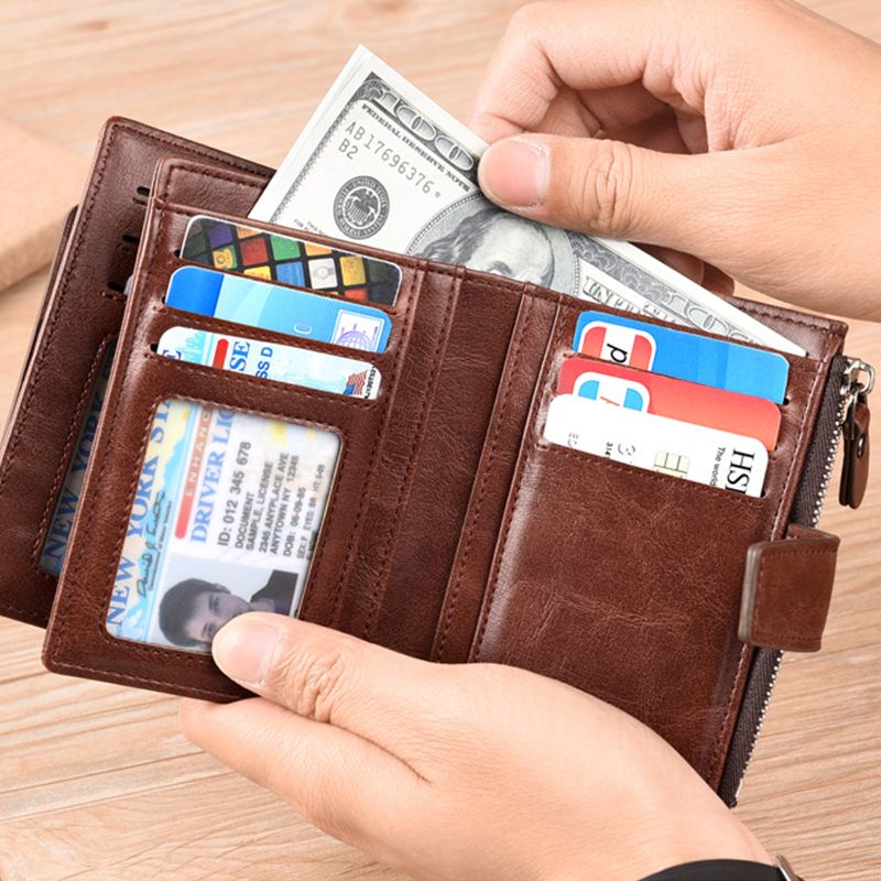 PU Leather Men Wallet Zipper No Degaussing Multi Screens Vertical Vintage Male view 4
