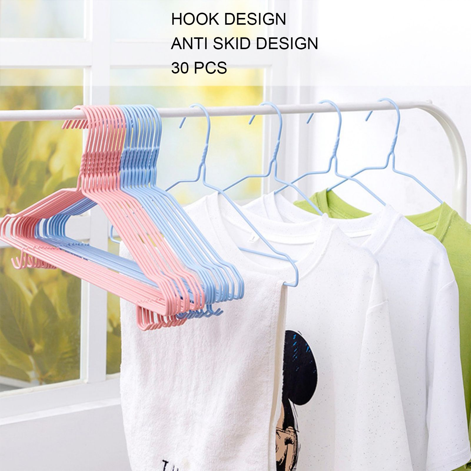 30 Pcs Clothes Hangers Hook Design Anti Skid Environmentally Friendly Metal view 5