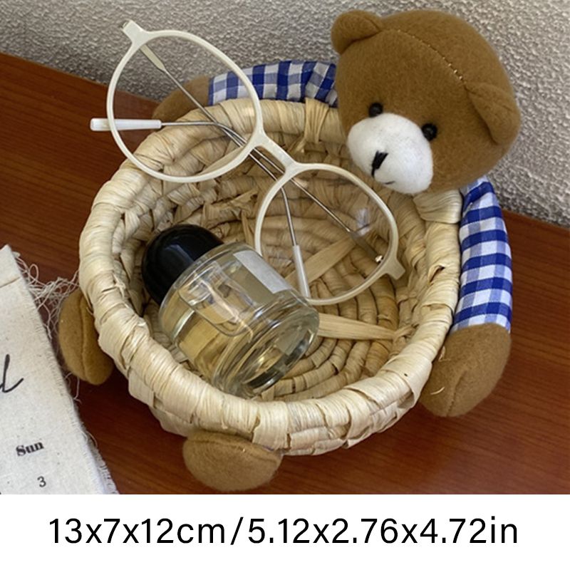 Cute Cartoon Bear Storage Basket Straw Storage Basket for Desktop Office Bedroom M view 6