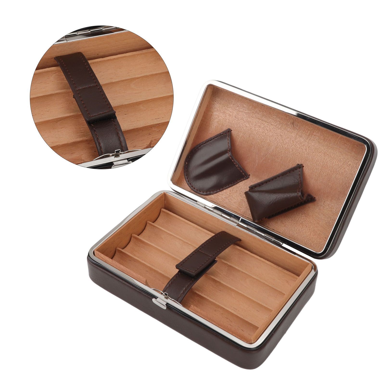 Cigar Holder Case Portable Travel Leather Cigar Humidor Case with Cedarwood view 9