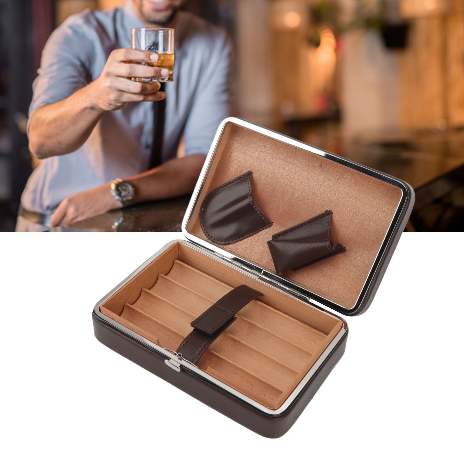 Cigar Holder Case Portable Travel Leather Cigar Humidor Case with Cedarwood view 11