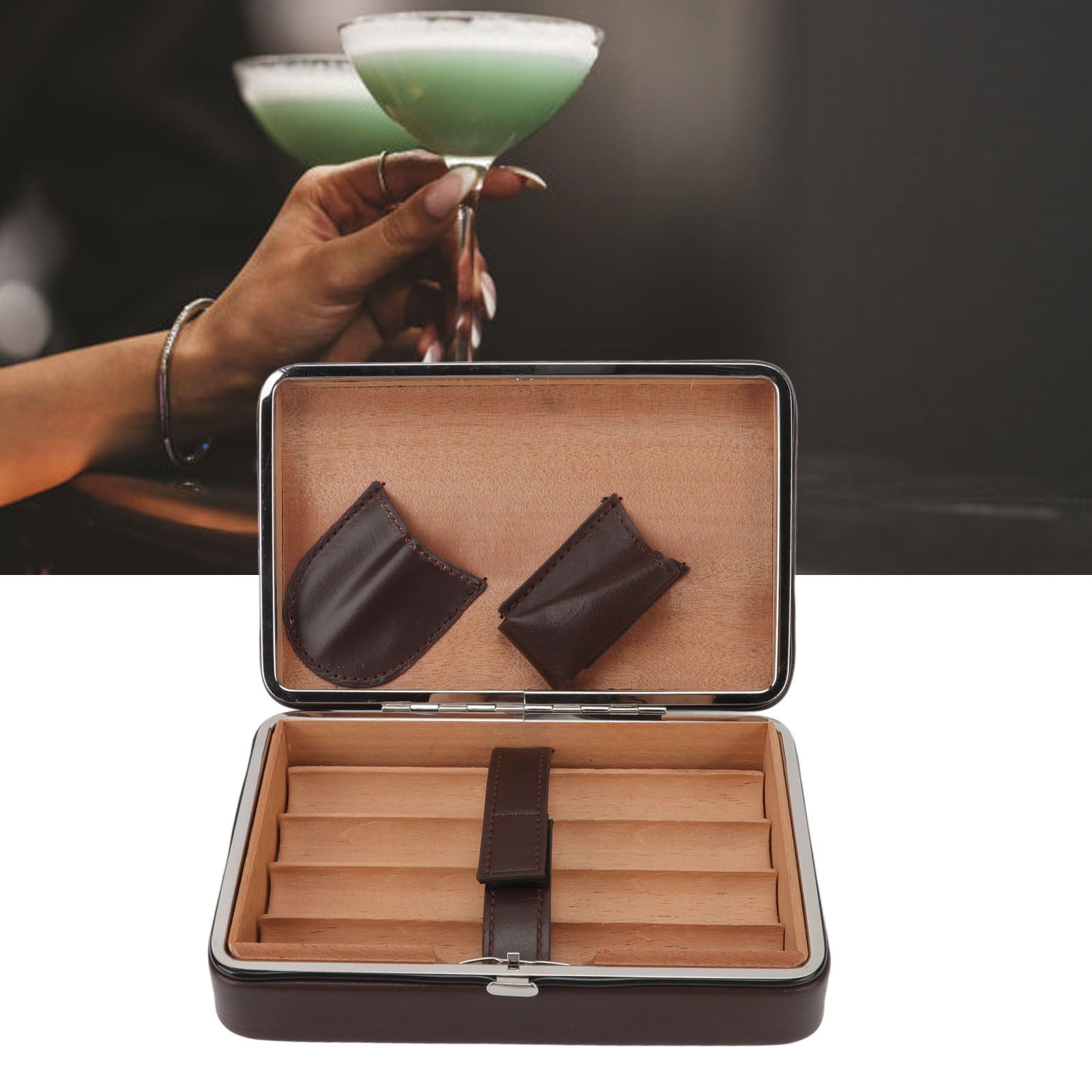 Cigar Holder Case Portable Travel Leather Cigar Humidor Case with Cedarwood view 12
