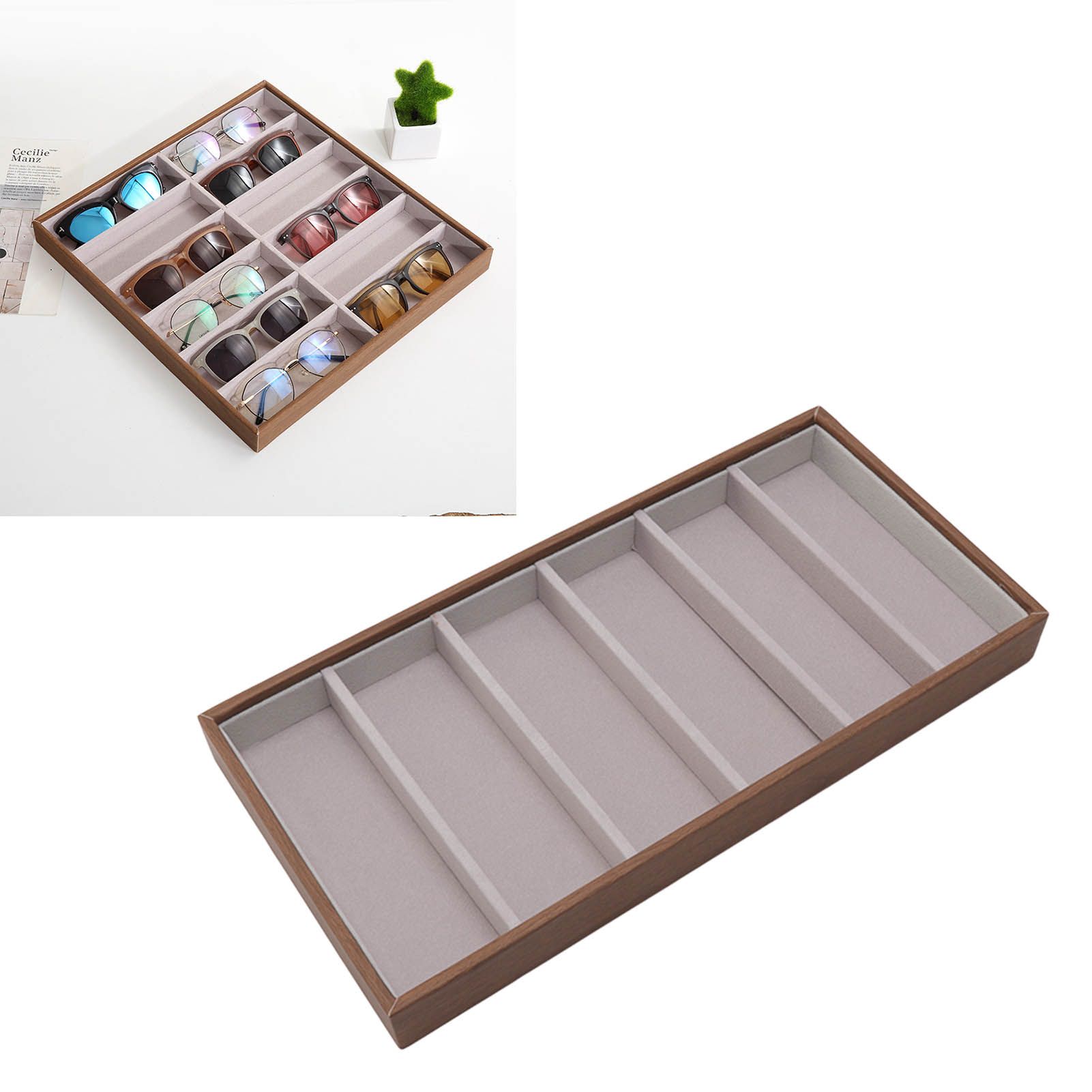 Eyeglass Display Organizer Wood Grain 6 Compartments Glasses Display Tray view 11